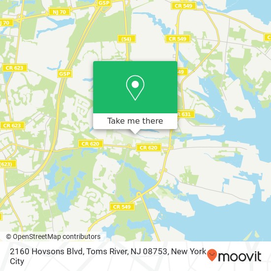 Mapa de 2160 Hovsons Blvd, Toms River, NJ 08753