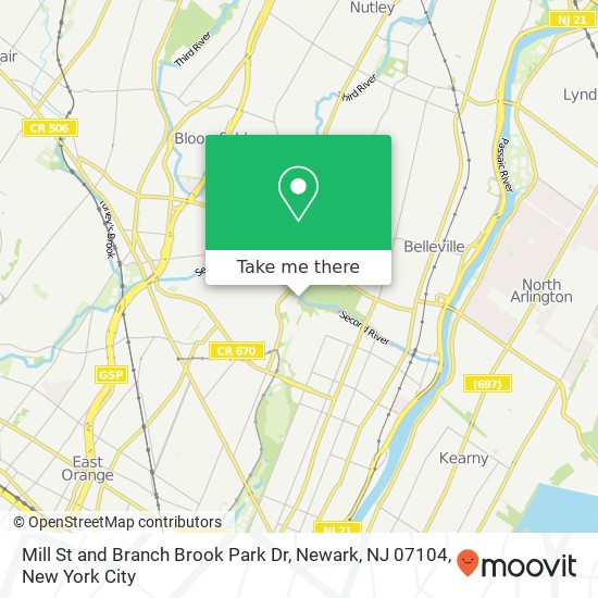 Mapa de Mill St and Branch Brook Park Dr, Newark, NJ 07104