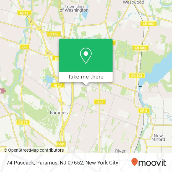 Mapa de 74 Pascack, Paramus, NJ 07652