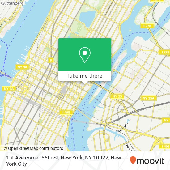 Mapa de 1st Ave corner 56th St, New York, NY 10022