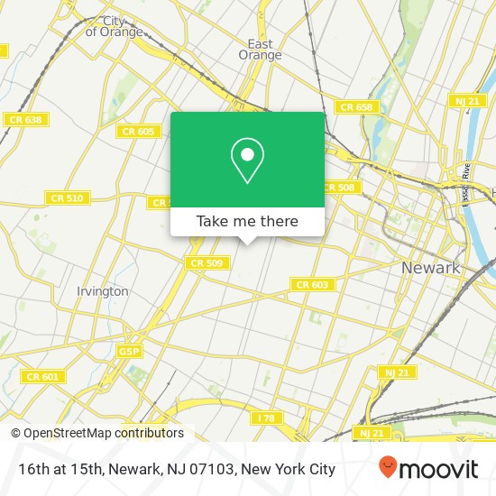 Mapa de 16th at 15th, Newark, NJ 07103
