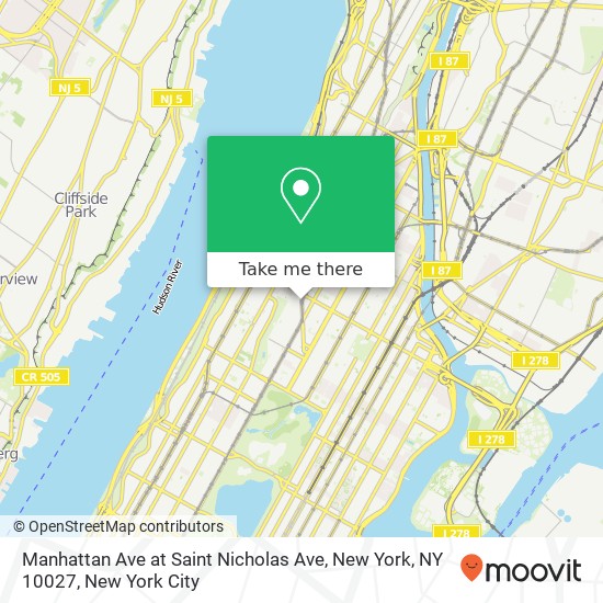 Manhattan Ave at Saint Nicholas Ave, New York, NY 10027 map