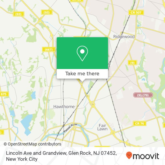 Mapa de Lincoln Ave and Grandview, Glen Rock, NJ 07452