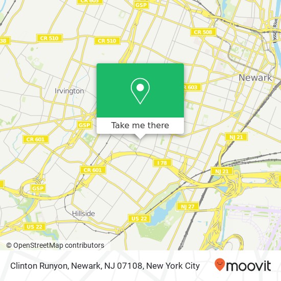 Mapa de Clinton Runyon, Newark, NJ 07108