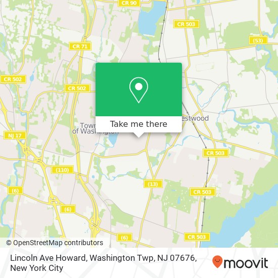 Mapa de Lincoln Ave Howard, Washington Twp, NJ 07676