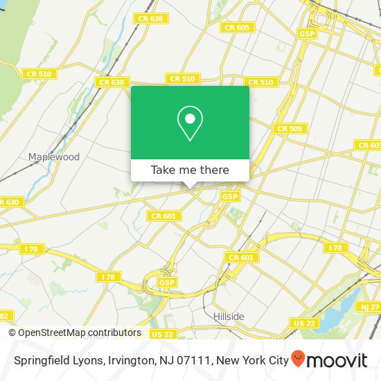 Mapa de Springfield Lyons, Irvington, NJ 07111