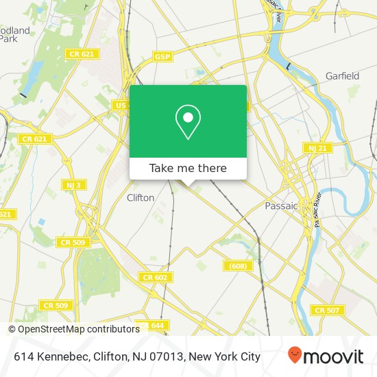 Mapa de 614 Kennebec, Clifton, NJ 07013