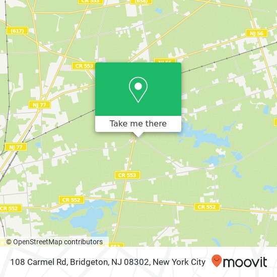 Mapa de 108 Carmel Rd, Bridgeton, NJ 08302