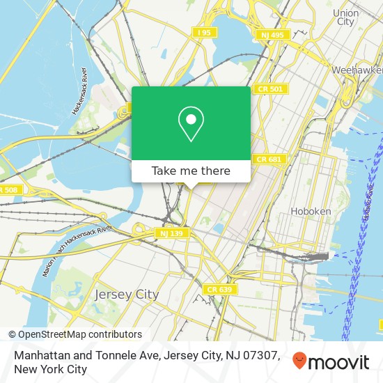 Mapa de Manhattan and Tonnele Ave, Jersey City, NJ 07307