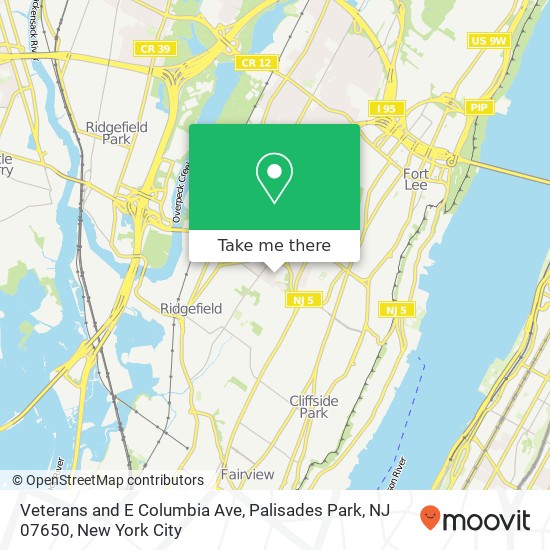 Mapa de Veterans and E Columbia Ave, Palisades Park, NJ 07650