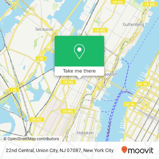 Mapa de 22nd Central, Union City, NJ 07087