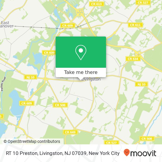 Mapa de RT 10 Preston, Livingston, NJ 07039