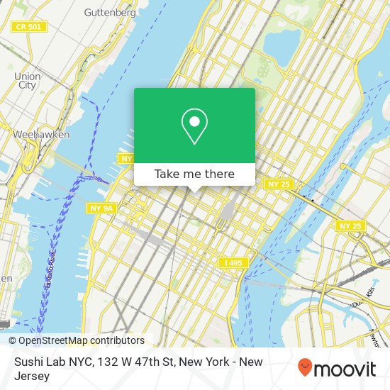 Mapa de Sushi Lab NYC, 132 W 47th St