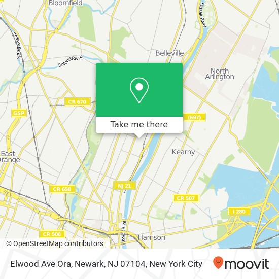 Mapa de Elwood Ave Ora, Newark, NJ 07104