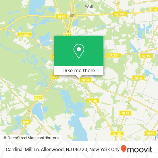 Mapa de Cardinal Mill Ln, Allenwood, NJ 08720