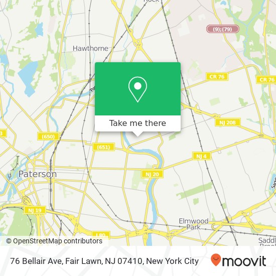 Mapa de 76 Bellair Ave, Fair Lawn, NJ 07410