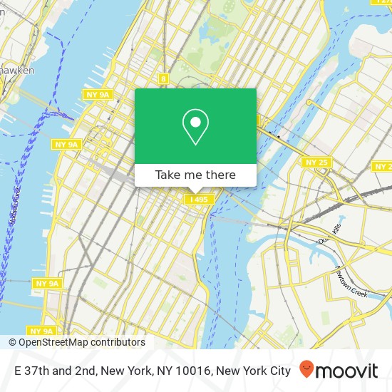 Mapa de E 37th and 2nd, New York, NY 10016