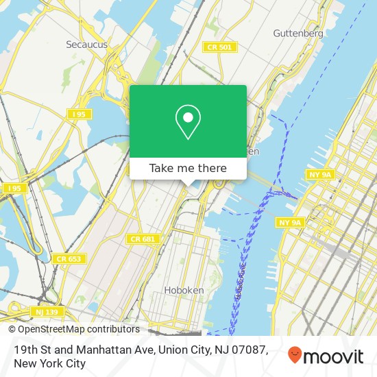 Mapa de 19th St and Manhattan Ave, Union City, NJ 07087