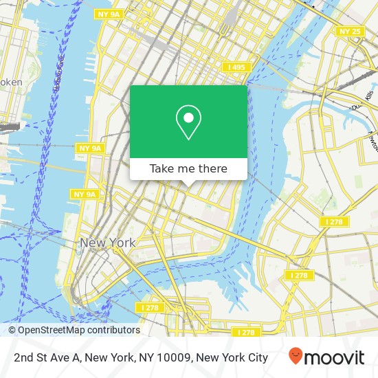 Mapa de 2nd St Ave A, New York, NY 10009