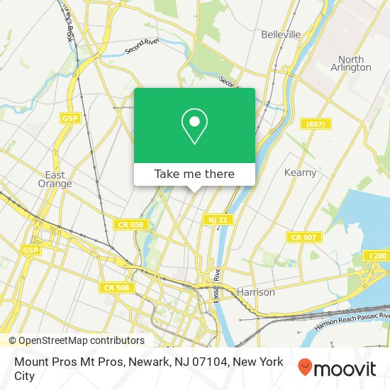 Mapa de Mount Pros Mt Pros, Newark, NJ 07104