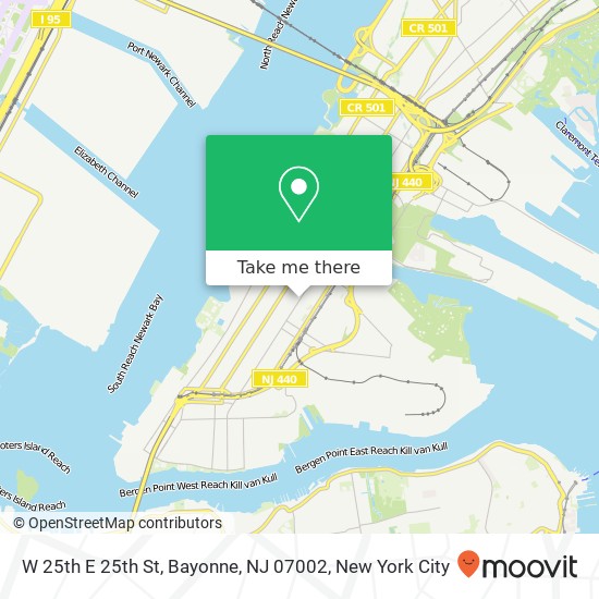 Mapa de W 25th E 25th St, Bayonne, NJ 07002