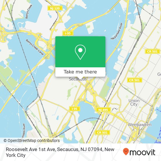 Mapa de Roosevelt Ave 1st Ave, Secaucus, NJ 07094