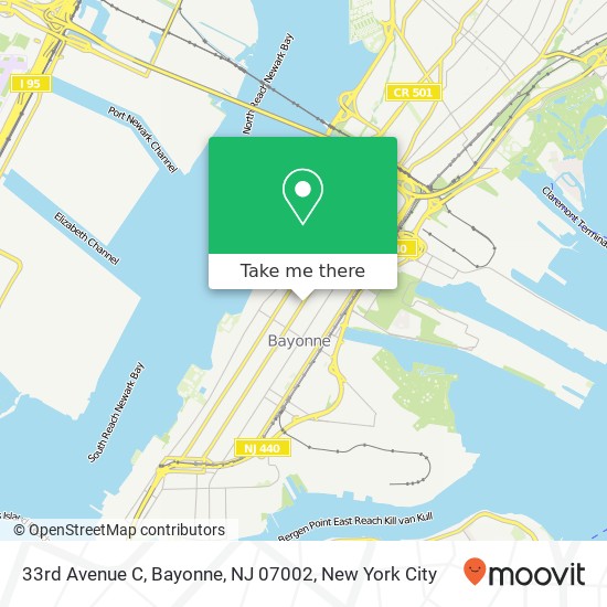 Mapa de 33rd Avenue C, Bayonne, NJ 07002