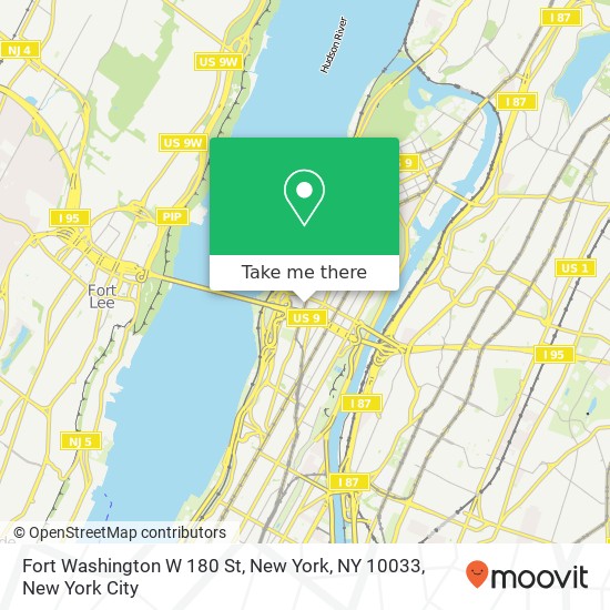 Fort Washington W 180 St, New York, NY 10033 map