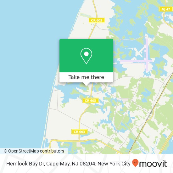 Mapa de Hemlock Bay Dr, Cape May, NJ 08204