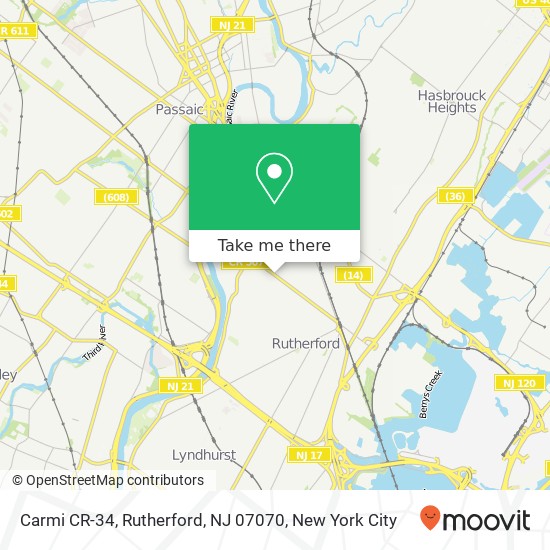 Mapa de Carmi CR-34, Rutherford, NJ 07070