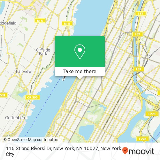 Mapa de 116 St and Riversi Dr, New York, NY 10027