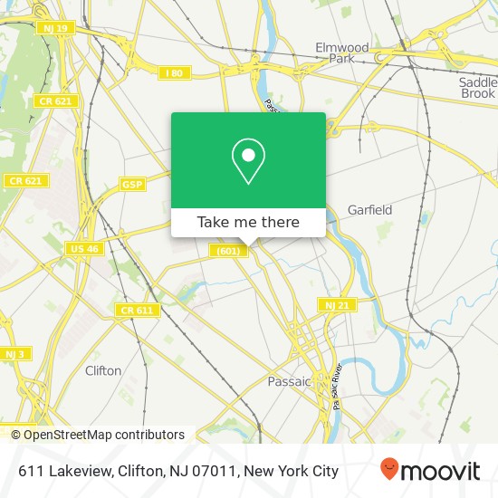 Mapa de 611 Lakeview, Clifton, NJ 07011