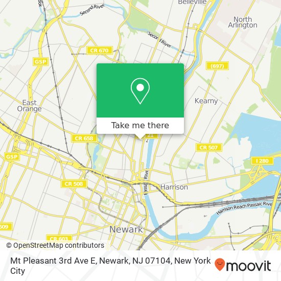 Mapa de Mt Pleasant 3rd Ave E, Newark, NJ 07104