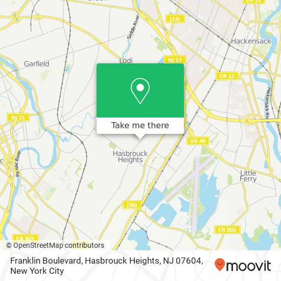 Mapa de Franklin Boulevard, Hasbrouck Heights, NJ 07604