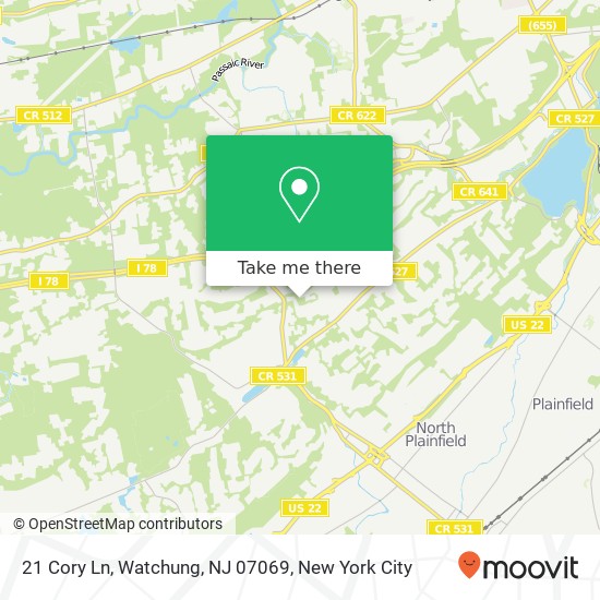 Mapa de 21 Cory Ln, Watchung, NJ 07069