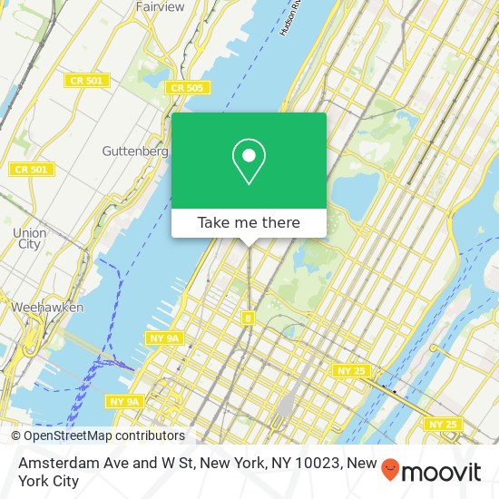 Amsterdam Ave and W St, New York, NY 10023 map