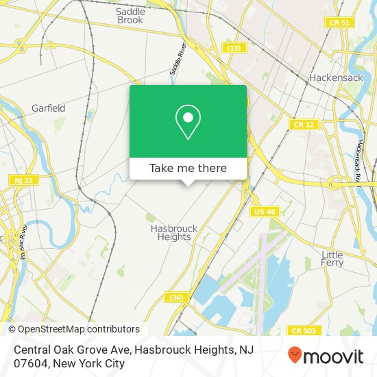 Mapa de Central Oak Grove Ave, Hasbrouck Heights, NJ 07604