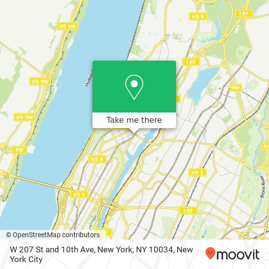 Mapa de W 207 St and 10th Ave, New York, NY 10034