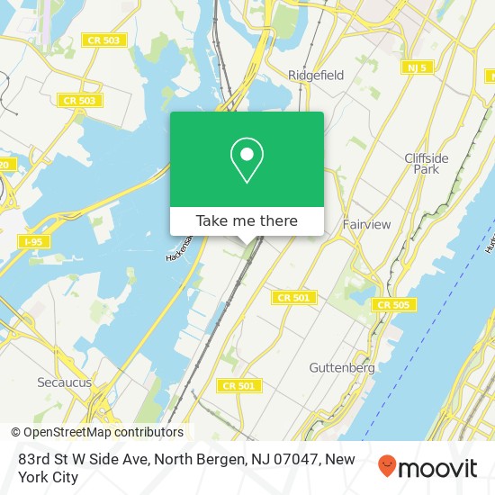 Mapa de 83rd St W Side Ave, North Bergen, NJ 07047