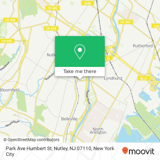 Mapa de Park Ave Humbert St, Nutley, NJ 07110