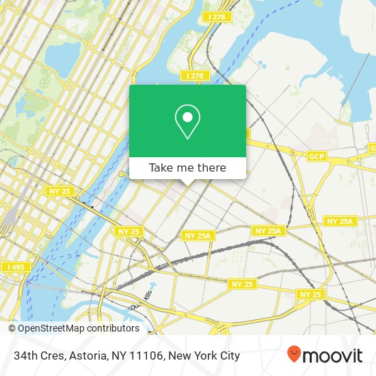 Mapa de 34th Cres, Astoria, NY 11106