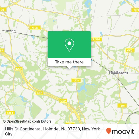 Mapa de Hills Ct Continental, Holmdel, NJ 07733