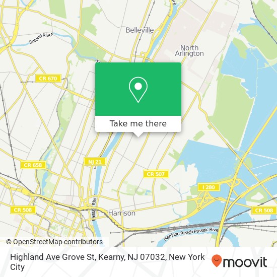 Mapa de Highland Ave Grove St, Kearny, NJ 07032