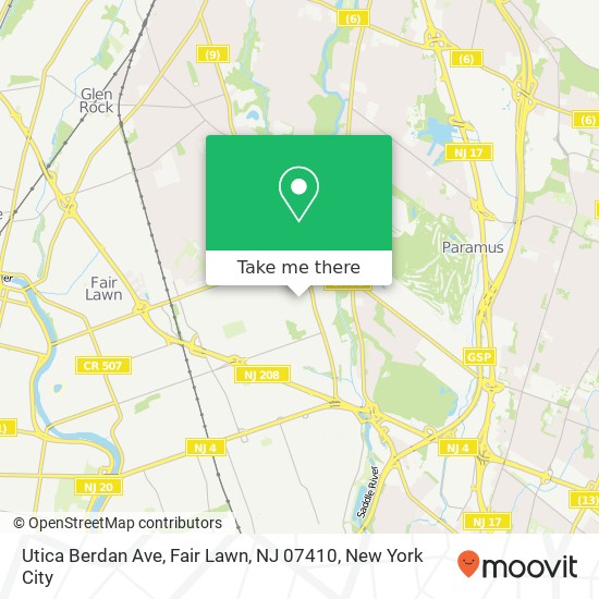 Mapa de Utica Berdan Ave, Fair Lawn, NJ 07410
