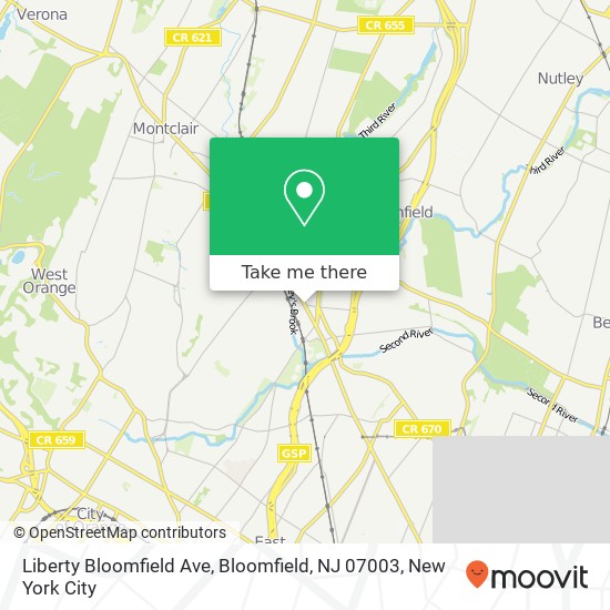 Mapa de Liberty Bloomfield Ave, Bloomfield, NJ 07003