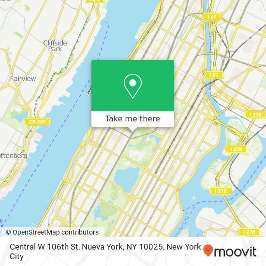 Mapa de Central W 106th St, Nueva York, NY 10025