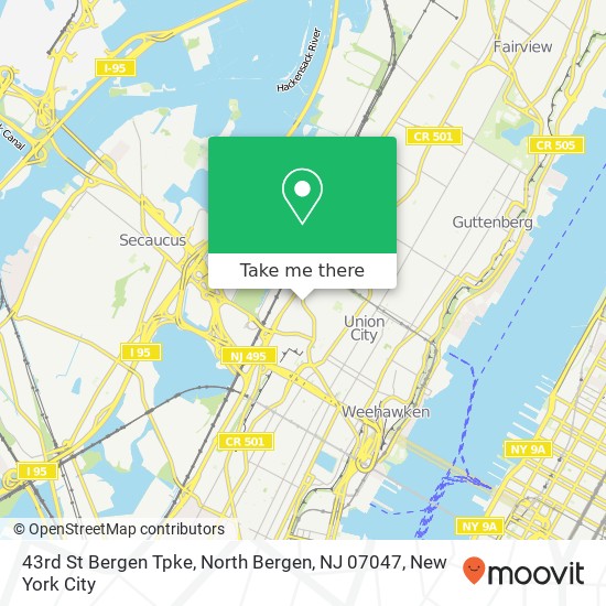 Mapa de 43rd St Bergen Tpke, North Bergen, NJ 07047