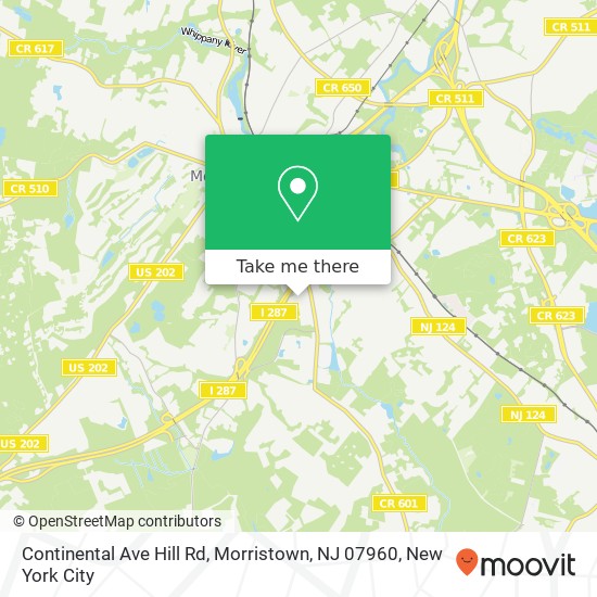 Mapa de Continental Ave Hill Rd, Morristown, NJ 07960