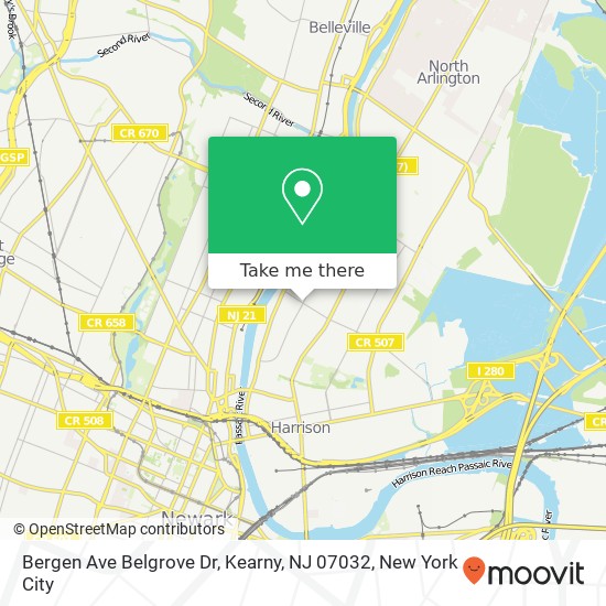 Mapa de Bergen Ave Belgrove Dr, Kearny, NJ 07032