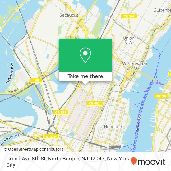 Mapa de Grand Ave 8th St, North Bergen, NJ 07047